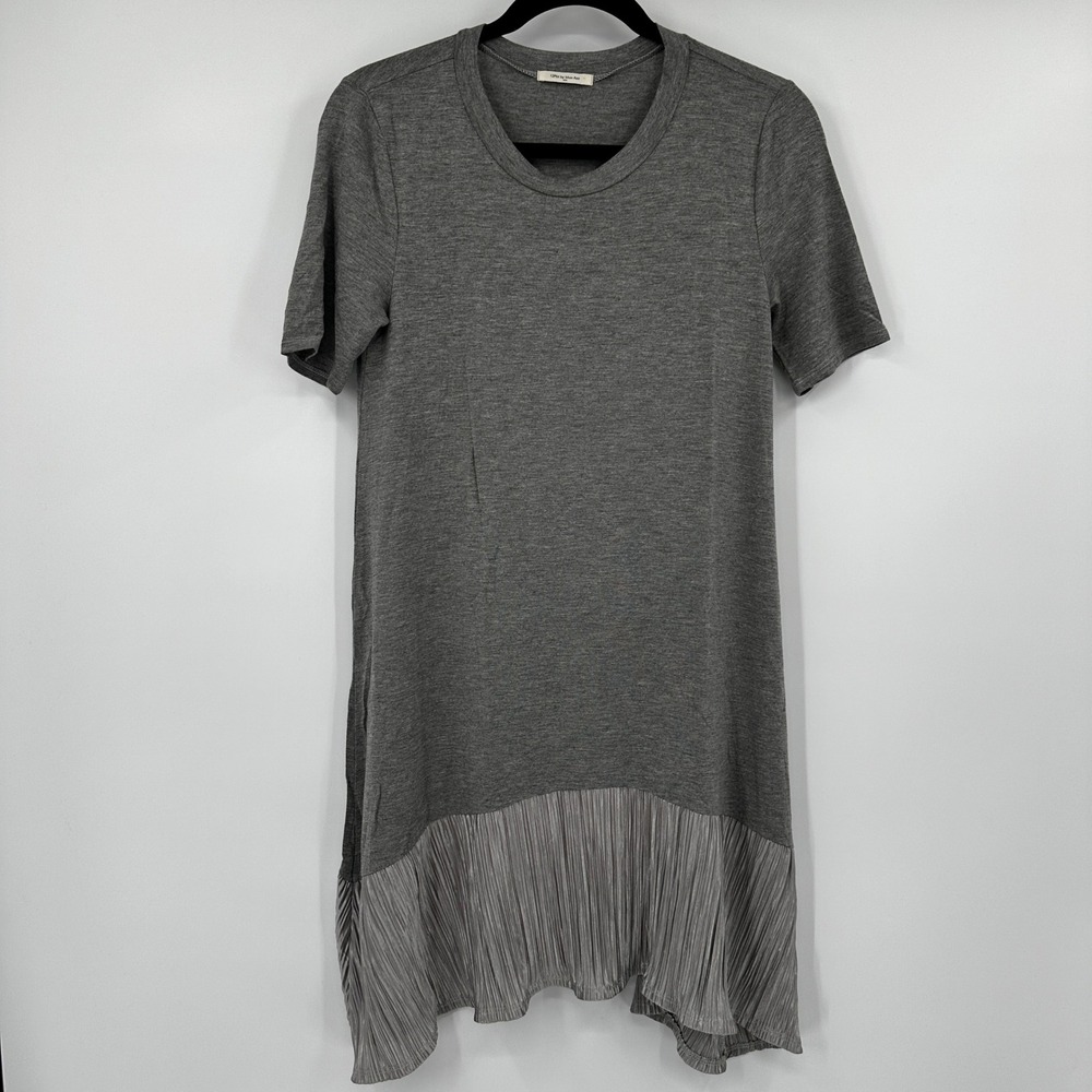 12PM by Mon Ami Grey Pleated Hem Short Sleeve A-Line Mini Dressβ Tunic Small Mod